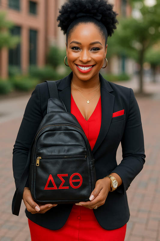 Dst Greek Letter - Vegan Leather Sling Backpack