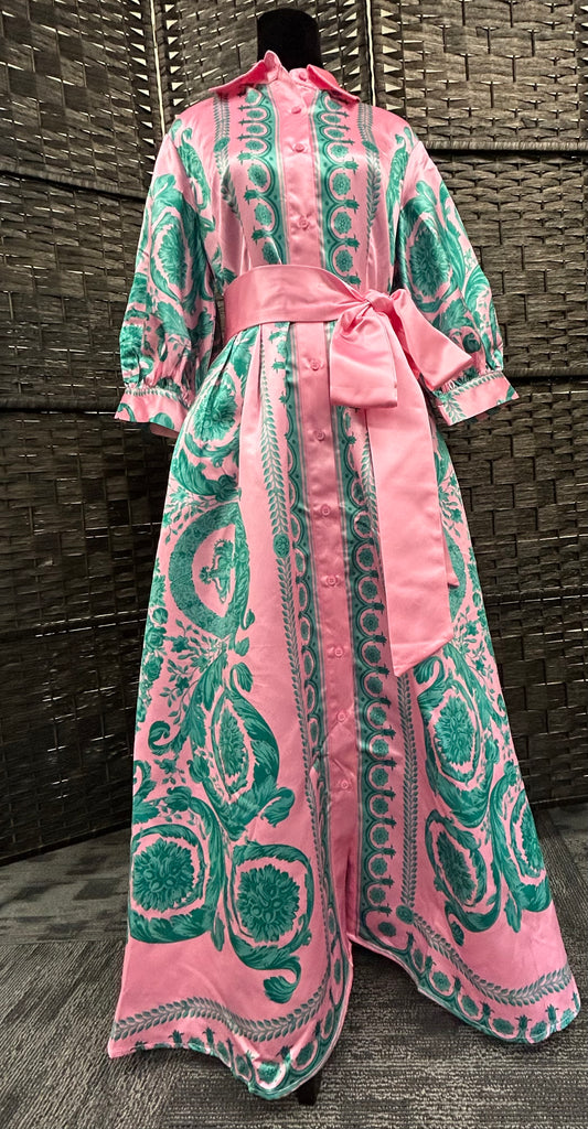 LUXURY DRESS - PINK and GREEN- SIZE UP