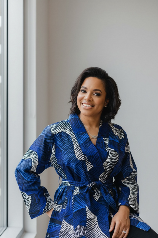 NEW Ankara Print Blazer - Blue and White 2.0