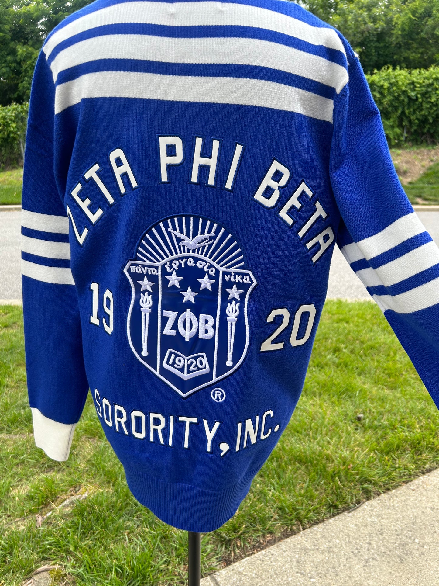 NEW DESIGN-Zeta Phi Beta Striped Sleeve Cardigan