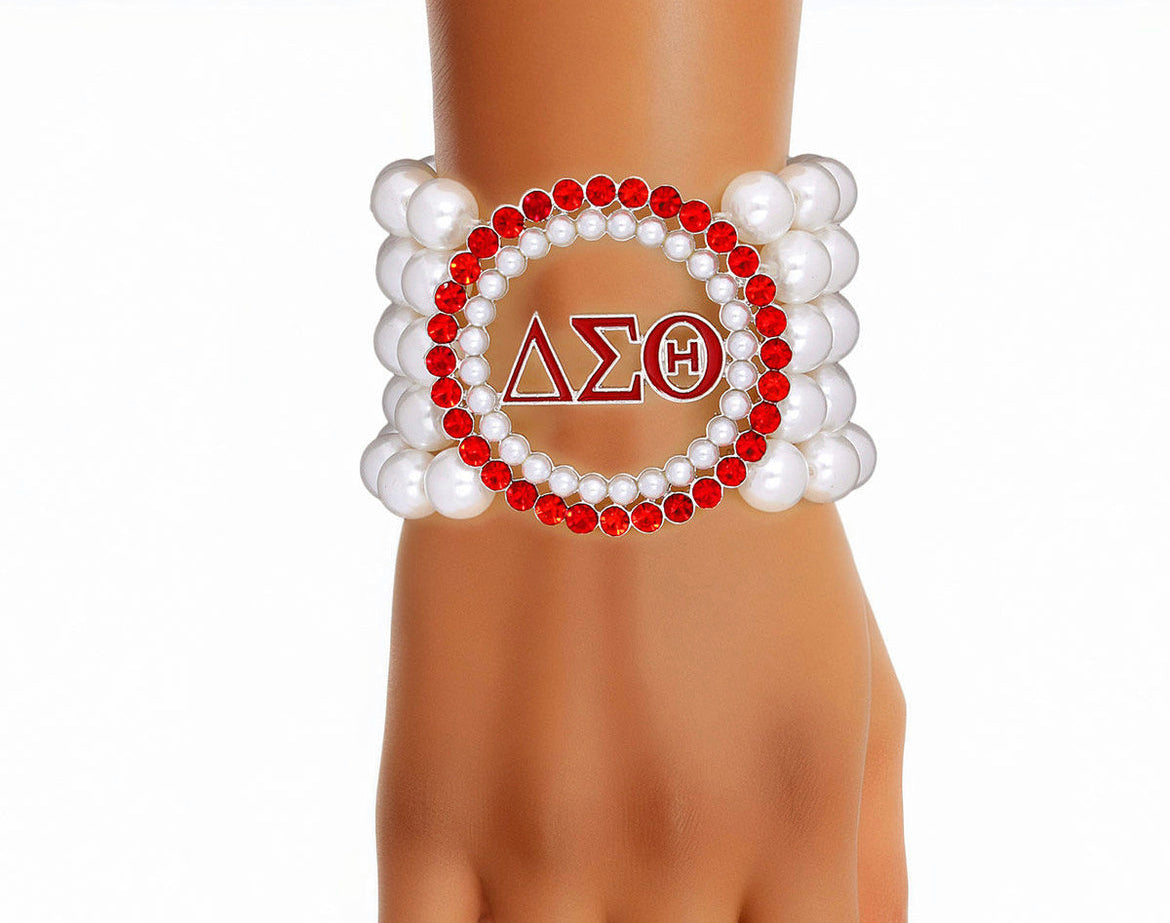 DST Pearl Red White Stackable Bracelet