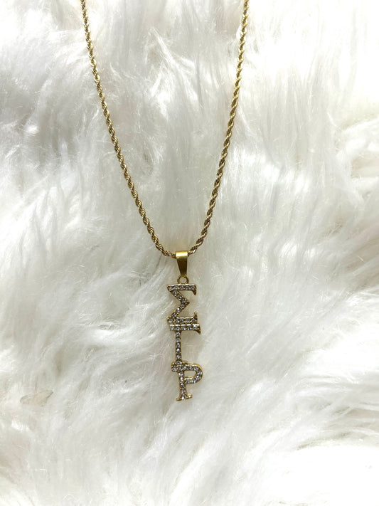 Greek Letter Sigma Gamma Rho - Bling Stainless Steel Necklace