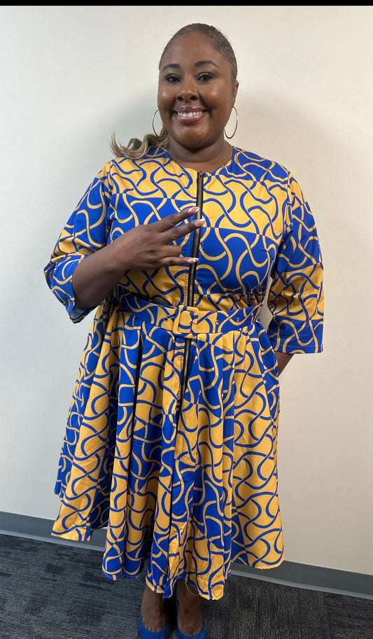 Dress- All zipped Up BLUE AND GOLD