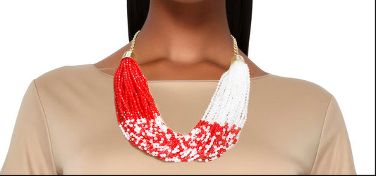 34 Strand Red White Bead Set