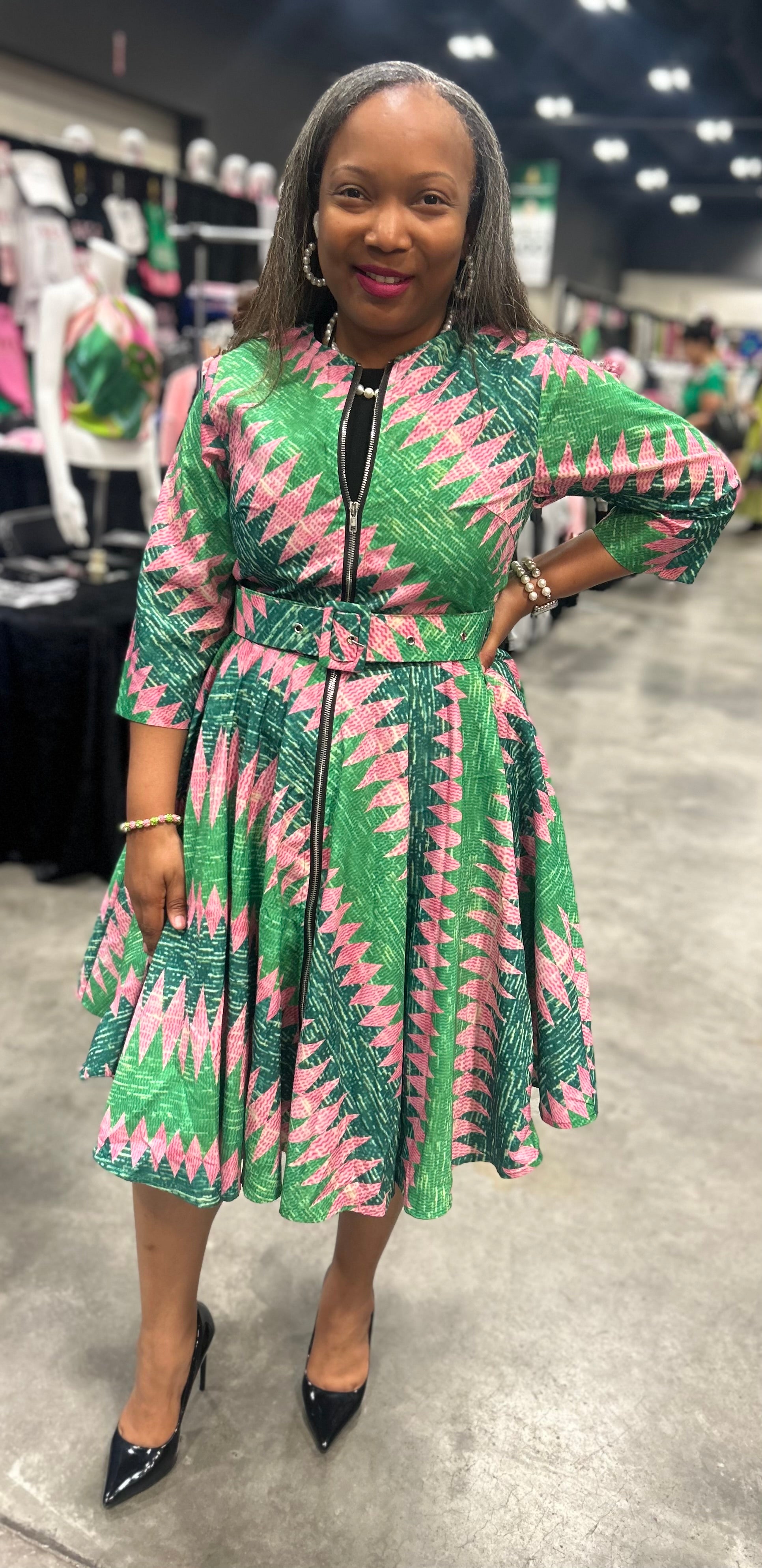 green emerald velvet dress Amma African Print Midi Dress - African Clothing in USA main image 0