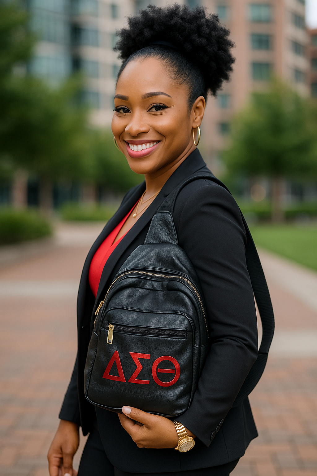 Dst Greek Letter - Vegan Leather Sling Backpack