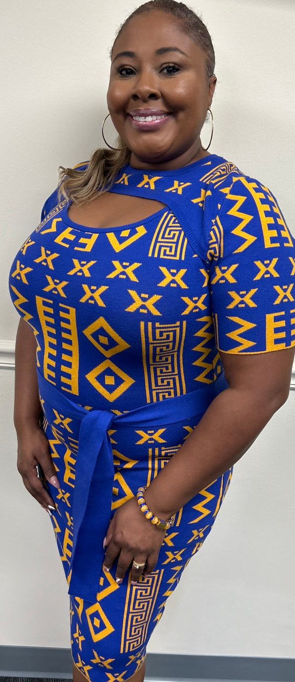 Ankara Style Knit Dress -short sleeve-