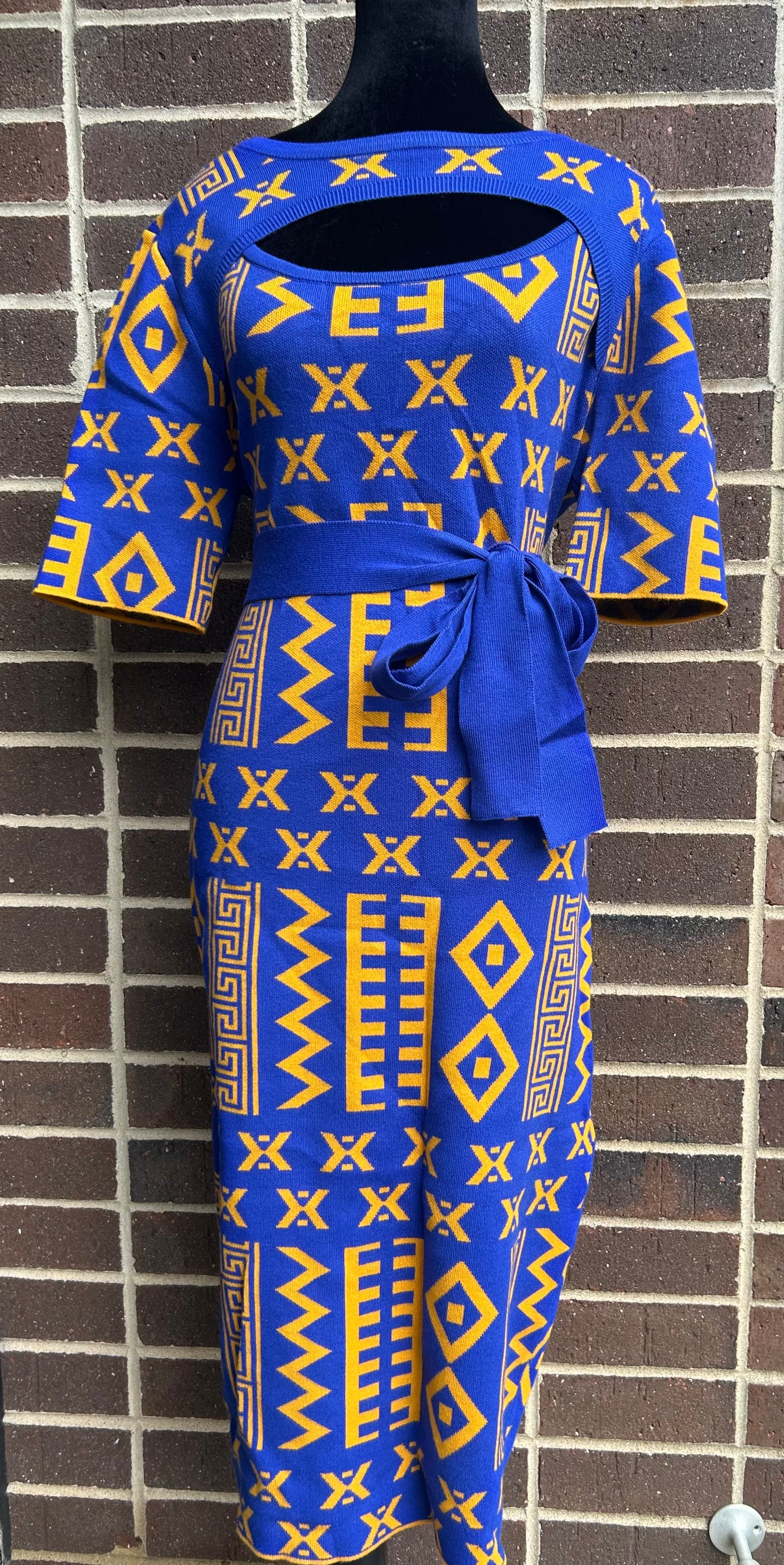 Ankara Style Knit Dress -short sleeve-