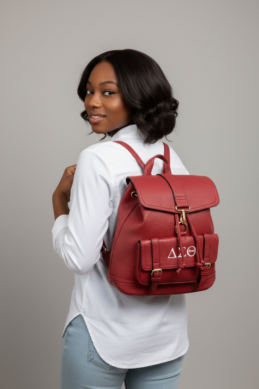 Delta Sigma Theta Greek Letter Faux Leather Book Bag (Crimson)