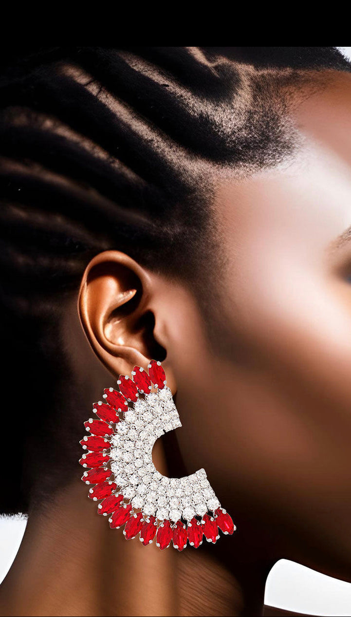 Red Semi Circle Silver Studs