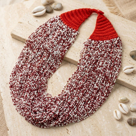 DST Mixed Deep Red White 100 Strand Bead Necklace