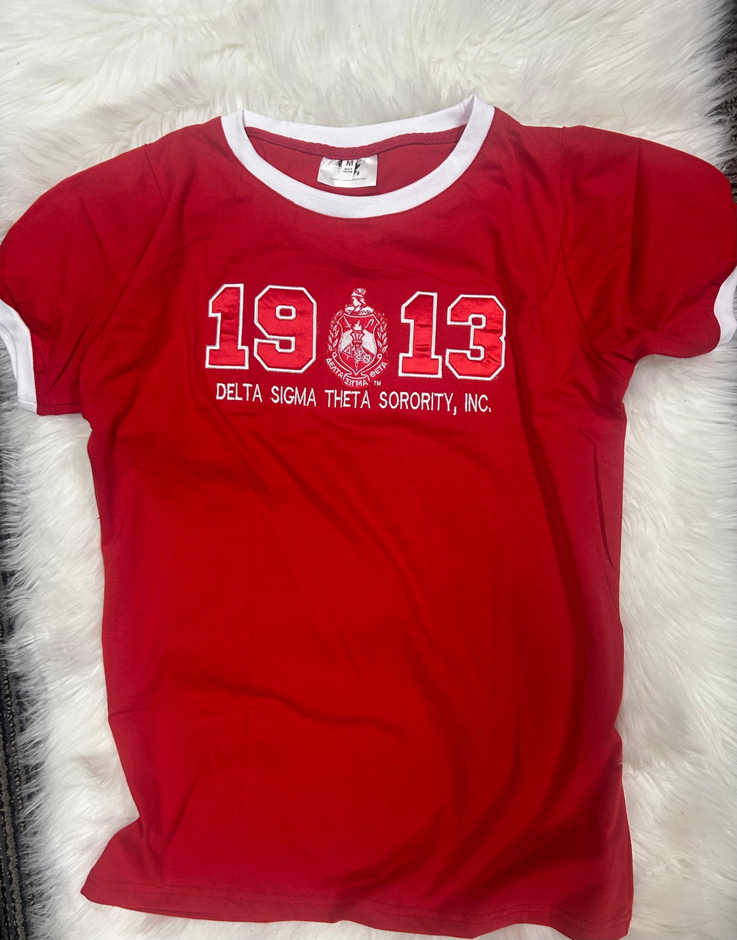 RED- Delta Sigma Theta - embroidered premium T shirt