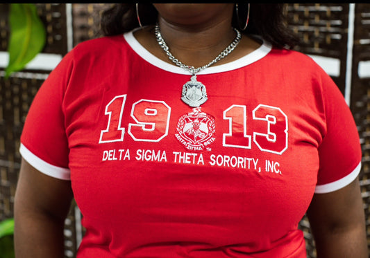 RED- Delta Sigma Theta - embroidered premium T shirt
