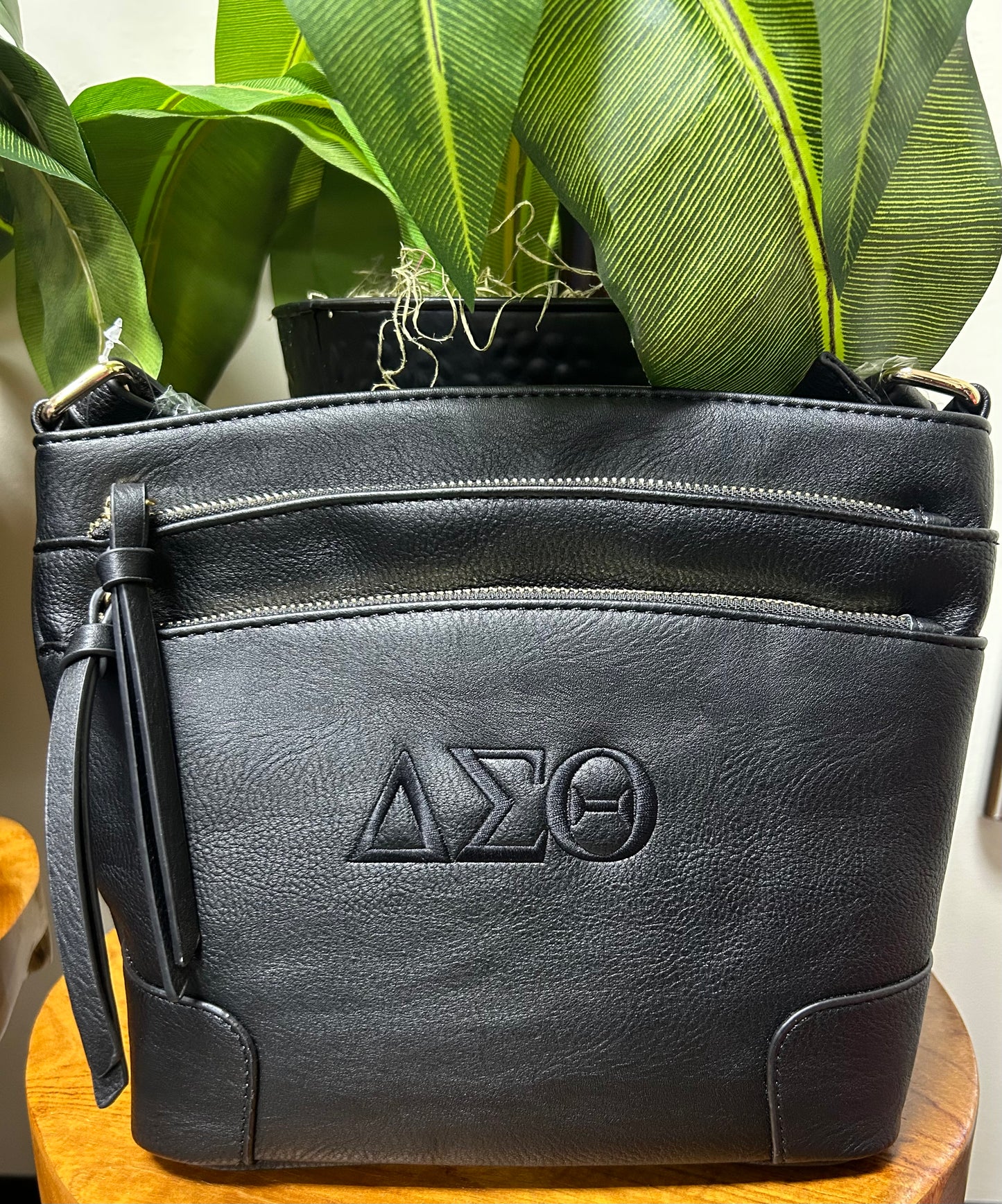 BLACK ON BLACK- Delta Sigma Theta- Greek Letter Crossbody