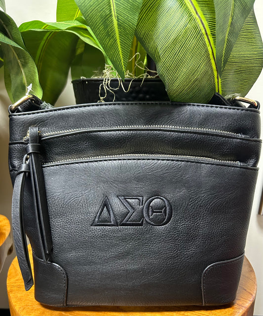 BLACK ON BLACK- Delta Sigma Theta- Greek Letter Crossbody