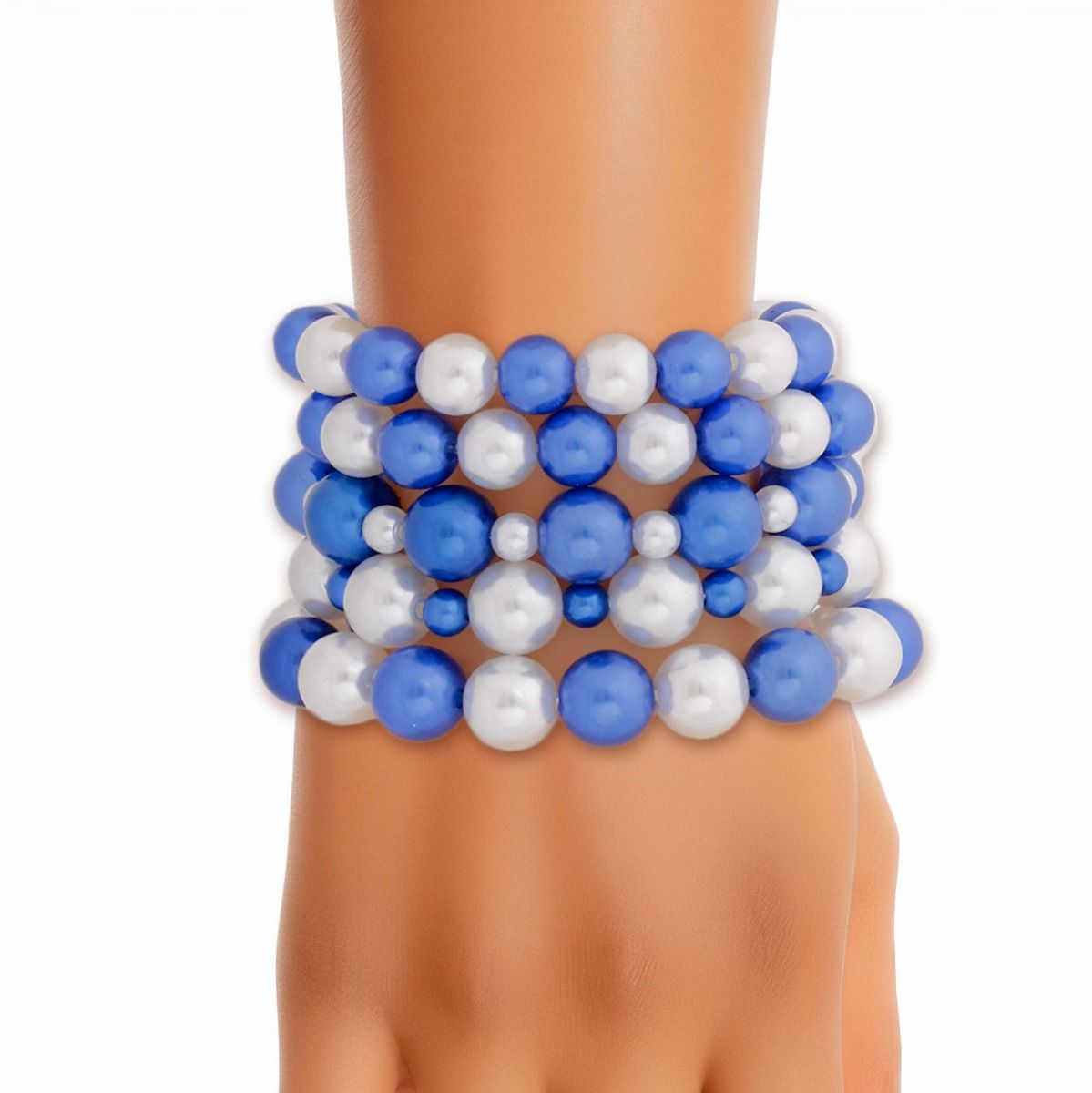 Blue White Pearl Bracelets 5 Pcs