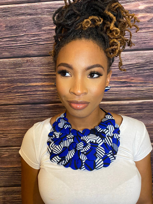 Ankara Button Necklace -Blue