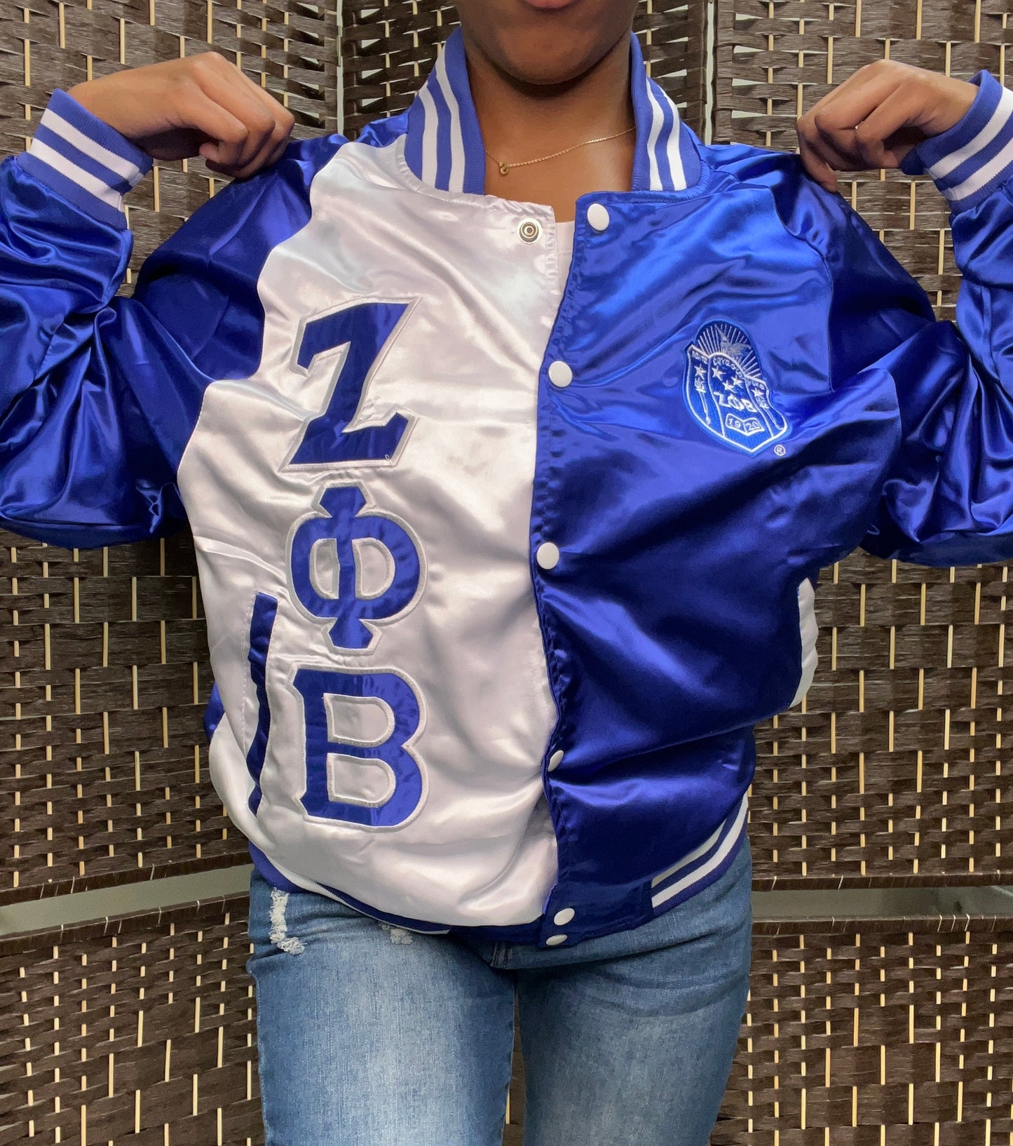 Zeta Phi Beta Color Block Satin Greek Letter Jacket