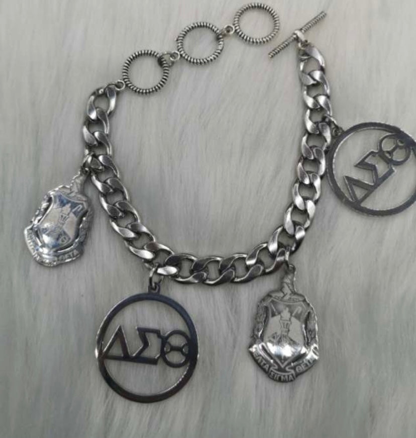 Delta Sigma Theta- Multi Pendant stainless steel bracelet- SILVER