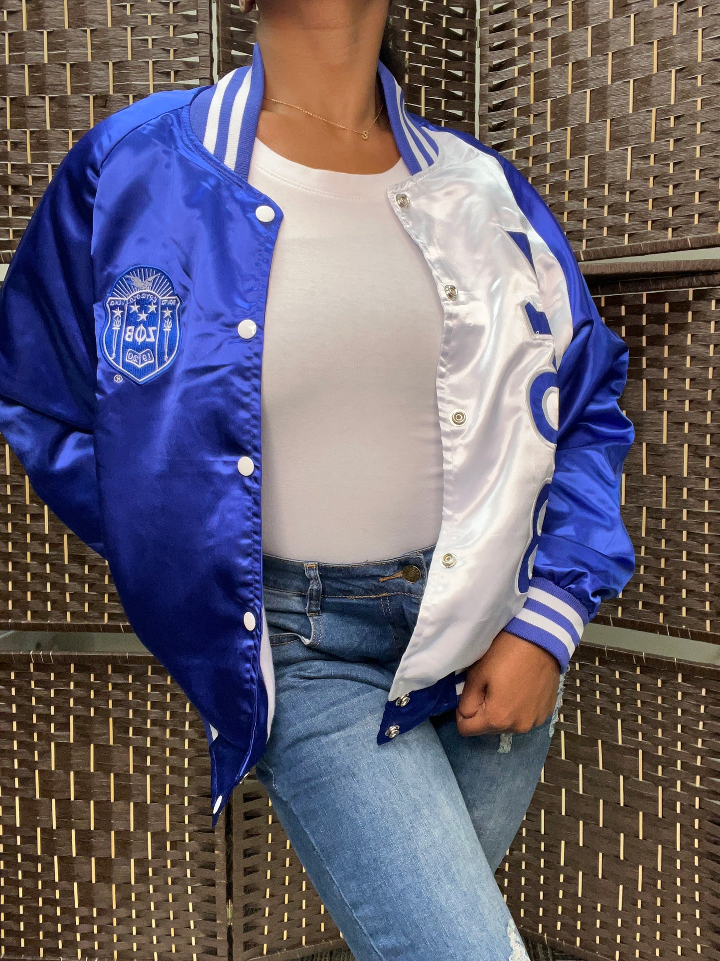 Zeta Phi Beta Color Block Satin Greek Letter Jacket