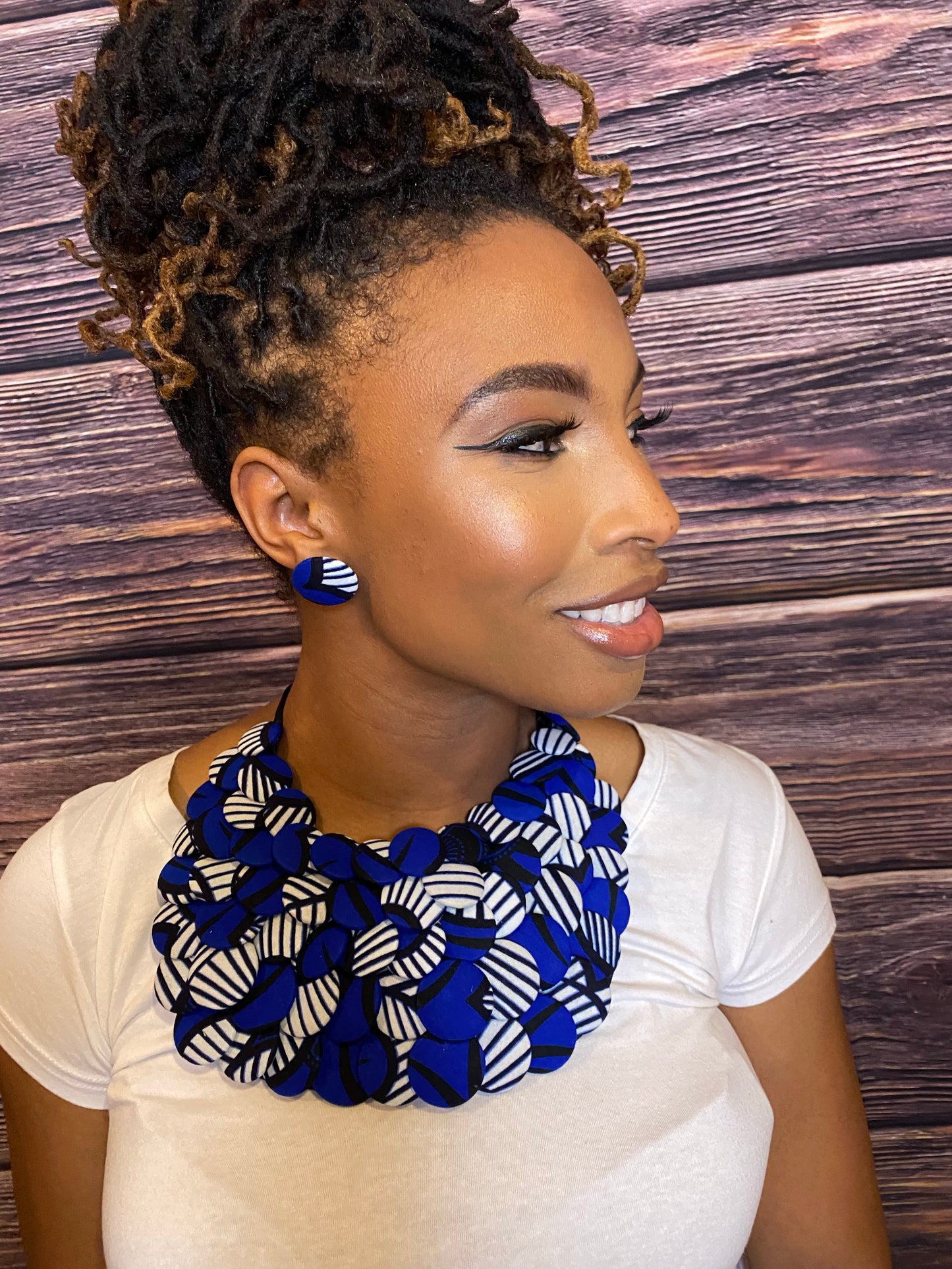 Ankara Button Necklace -Blue