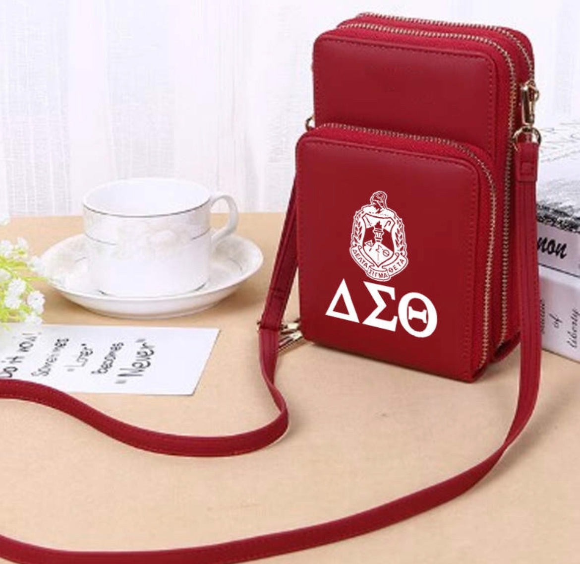 Delta Sigma Theta- multi compartment crossbody *silver hardware*