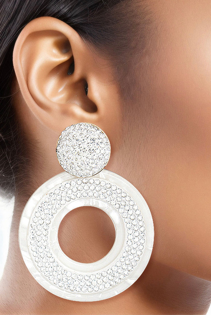 White Stone Marbled Ring Earrings