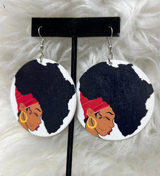 Wooden Earrings -African Lady