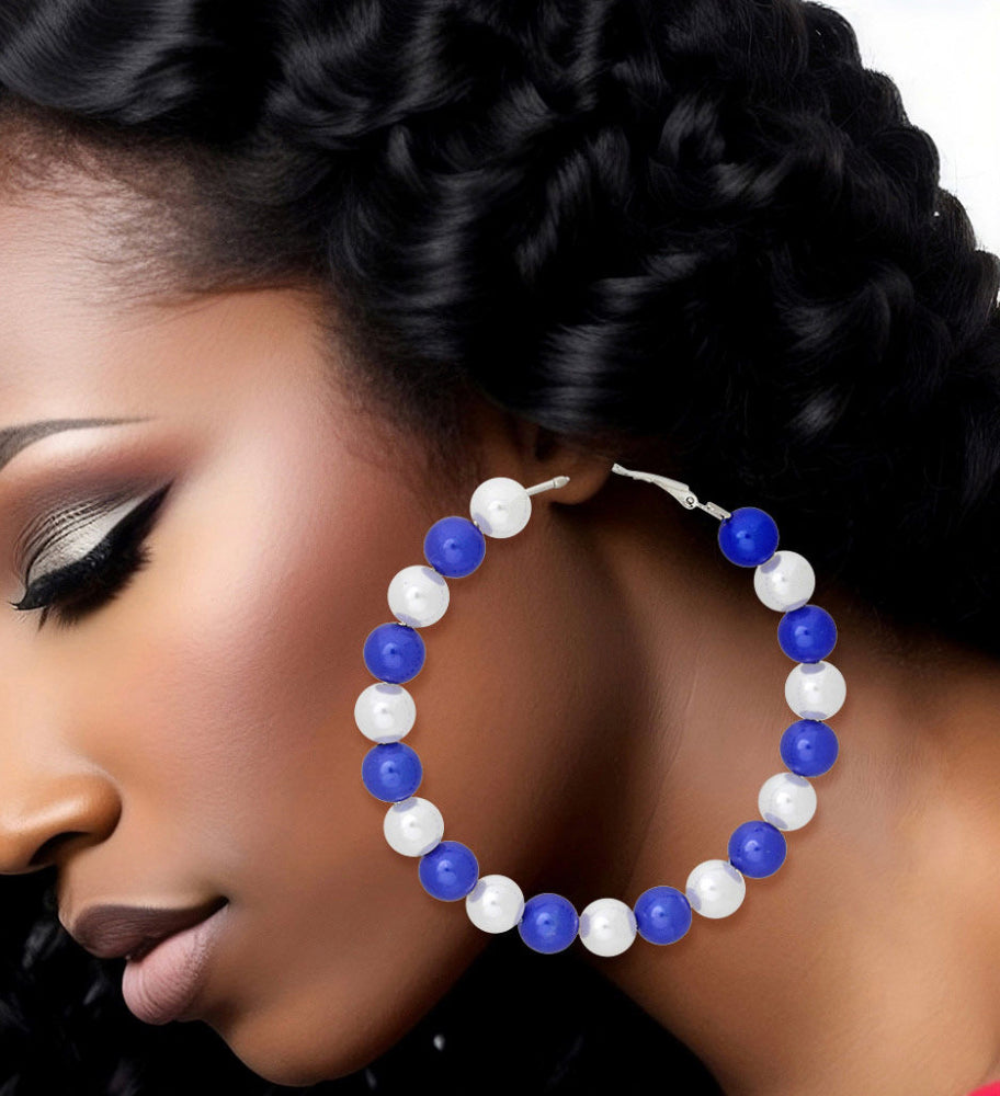 Blue and White Pearl Hoops