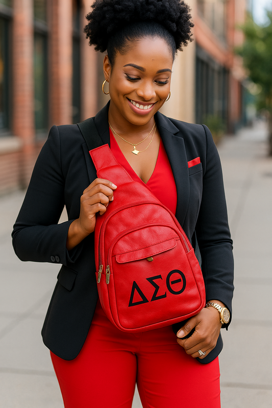Dst Greek Letter - Vegan Leather Sling Backpack