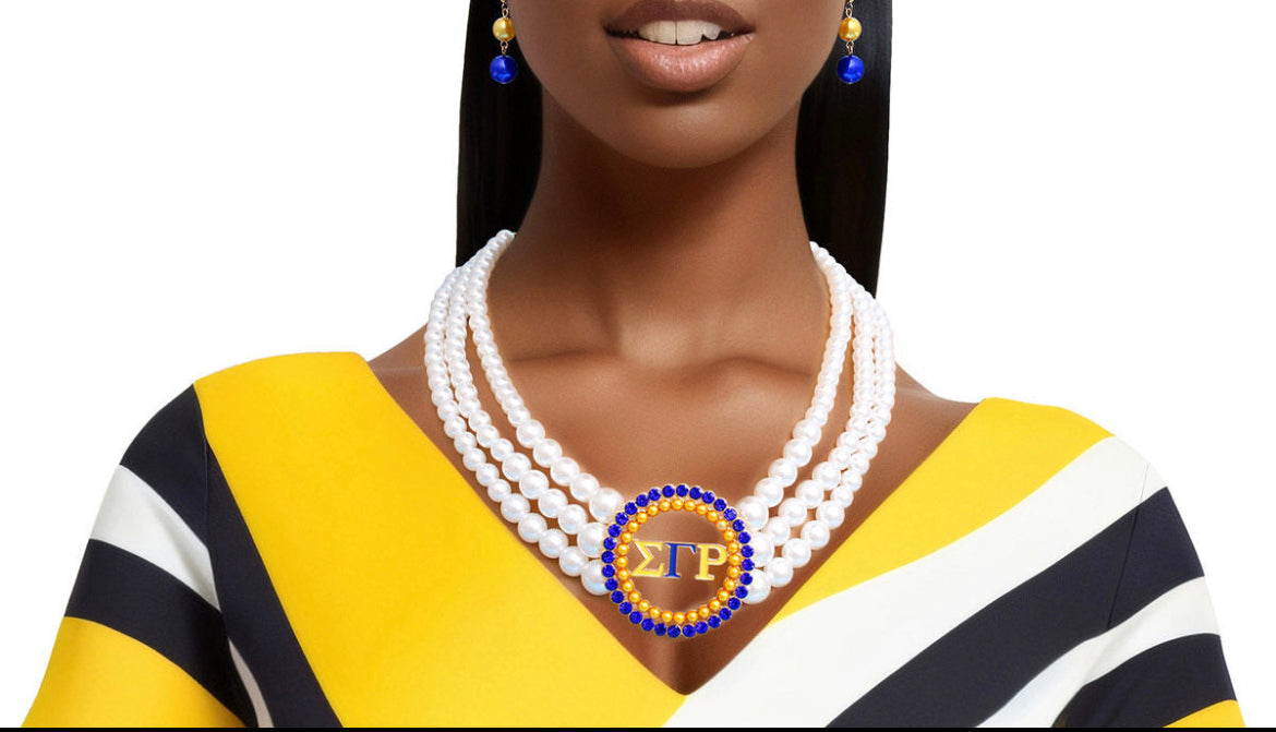 Pearl Necklace Blue Gold Sigma Set for Women