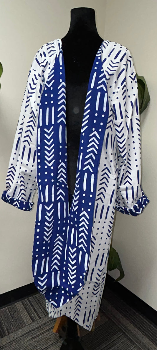 Blue and White Reversible Long Jacket