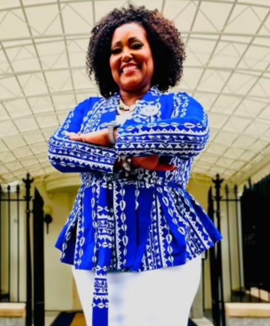 Ankara Print Blazer - Blue and White 2.0