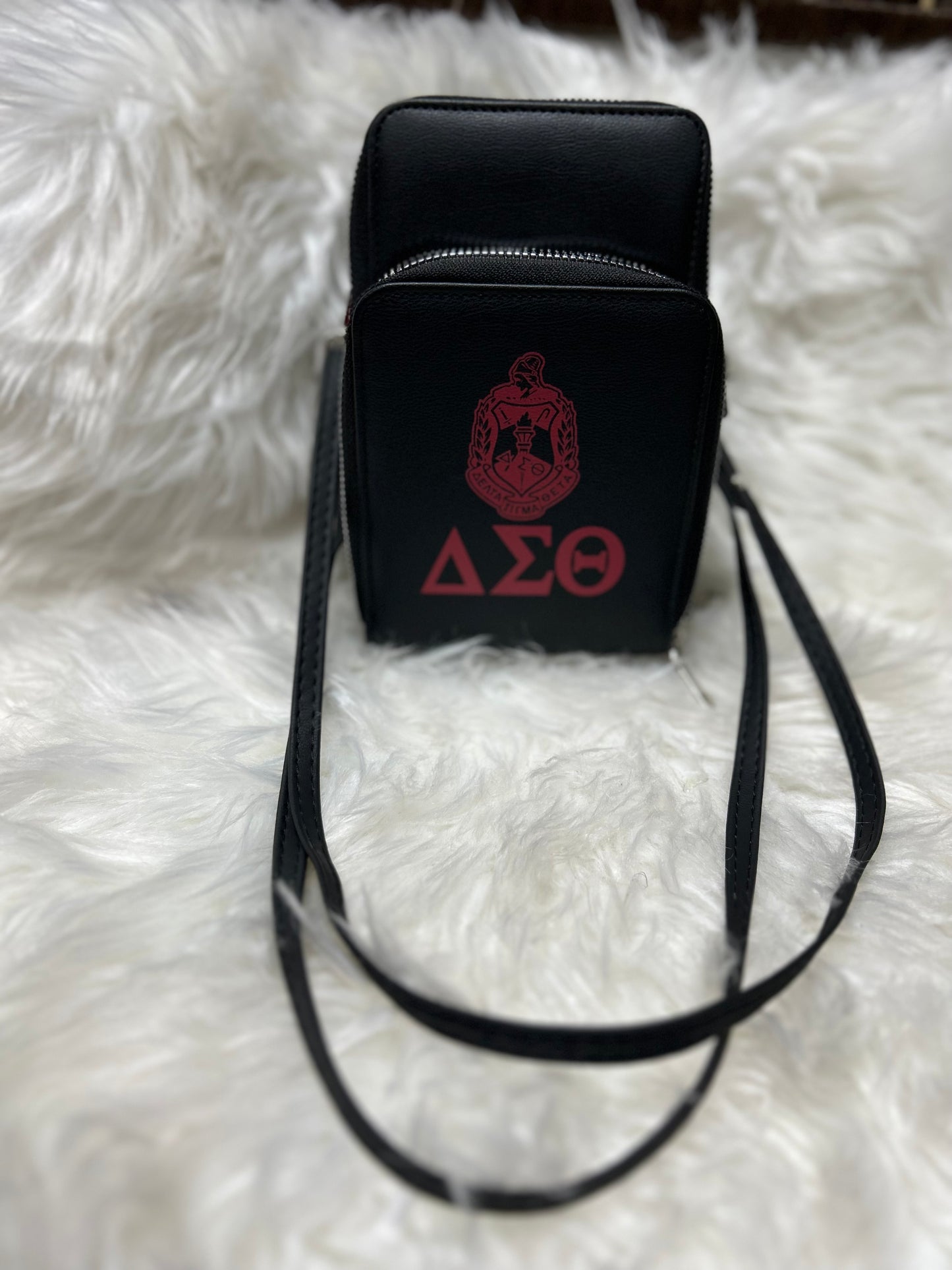 Delta Sigma Theta- multi compartment crossbody *silver hardware*