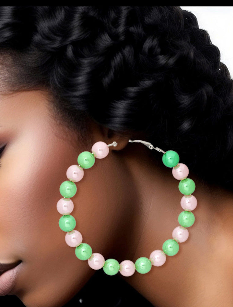 Pink and Green Pearl Hoops