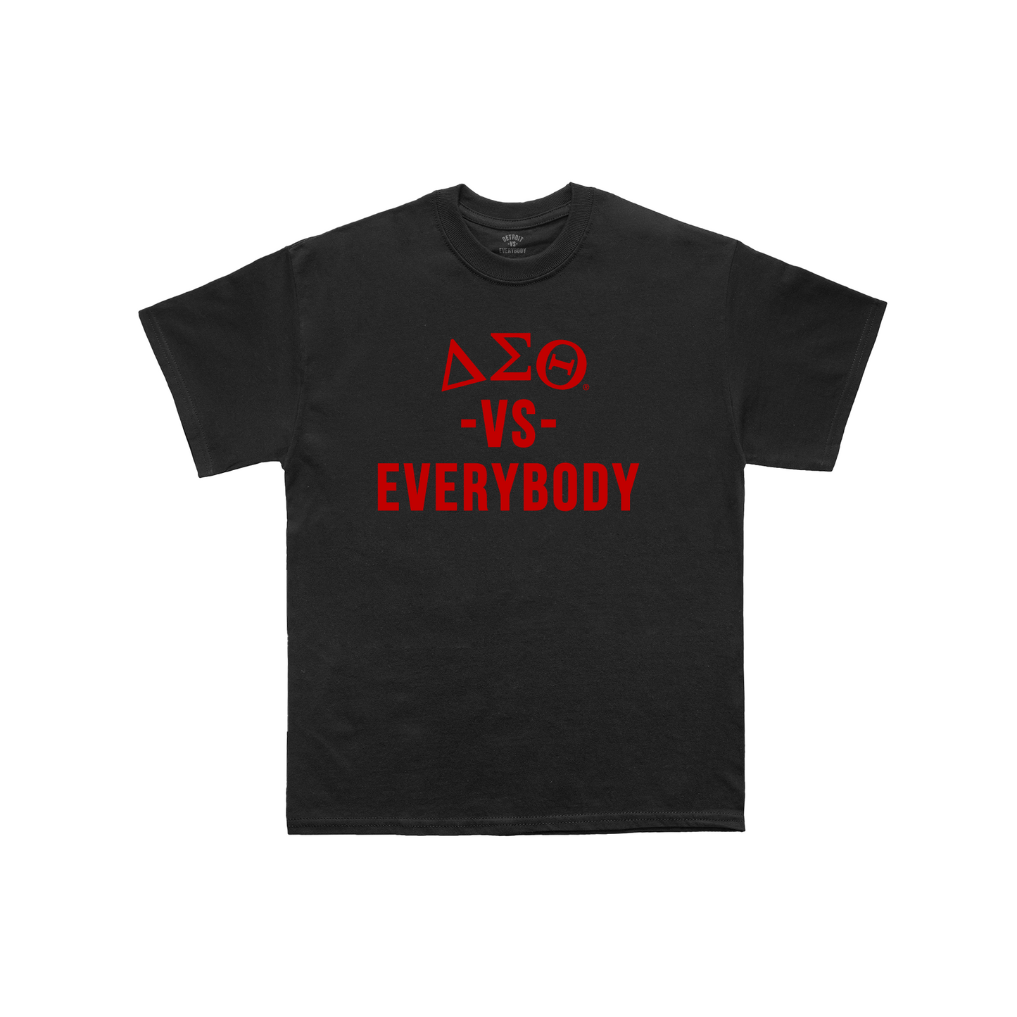 DST vs. Everybody Black T-Shirt with Red Lettering