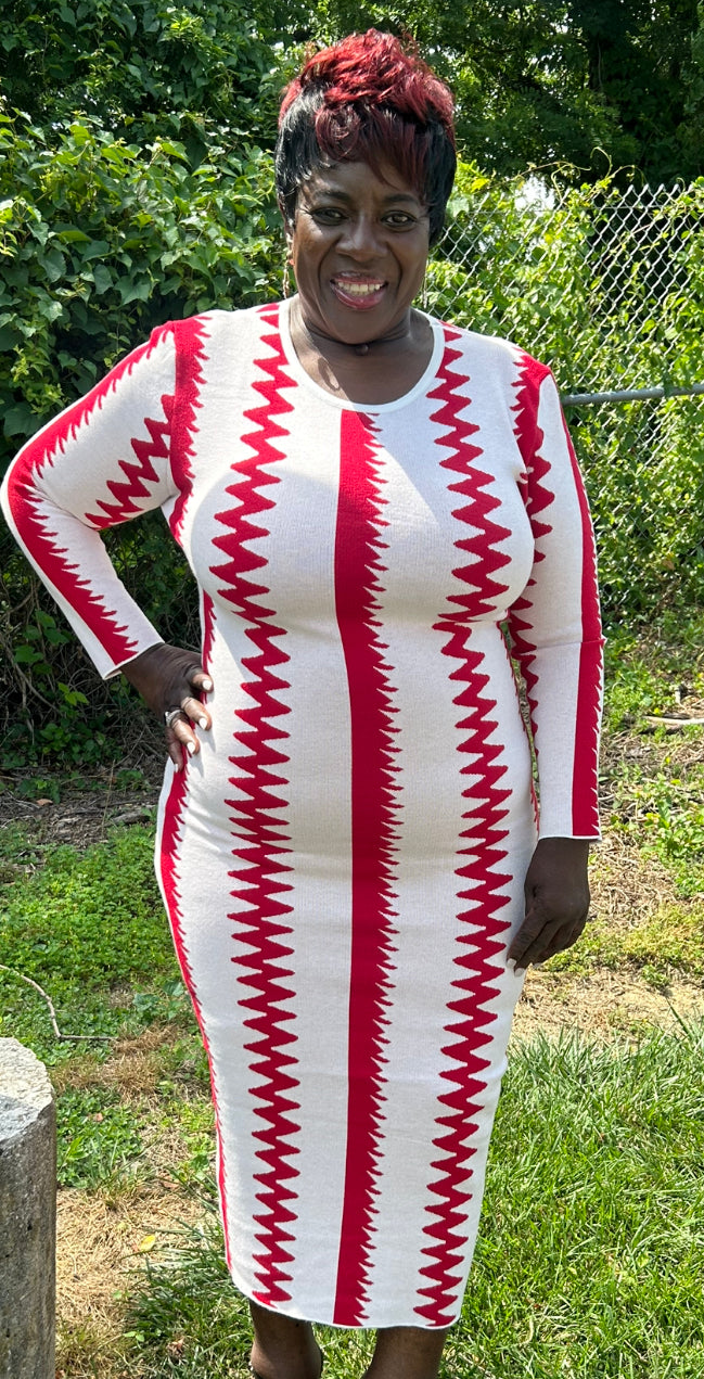 NEW Ankara Style Knit dress - WHITE AND RED