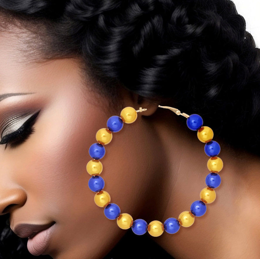 Blue Gold Pearl Hoops