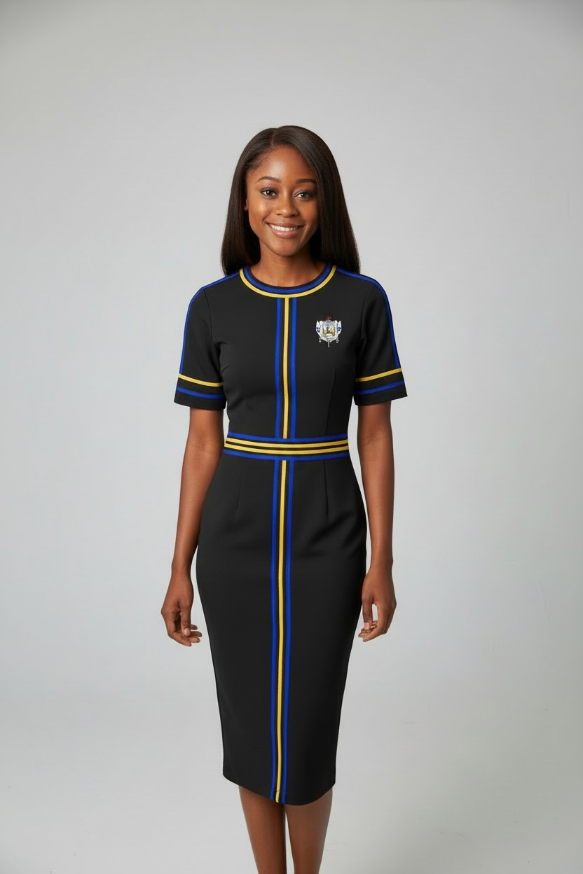 The Short Sleeved Striped Knit Dress SGRho -BLACK- PRE ORDER