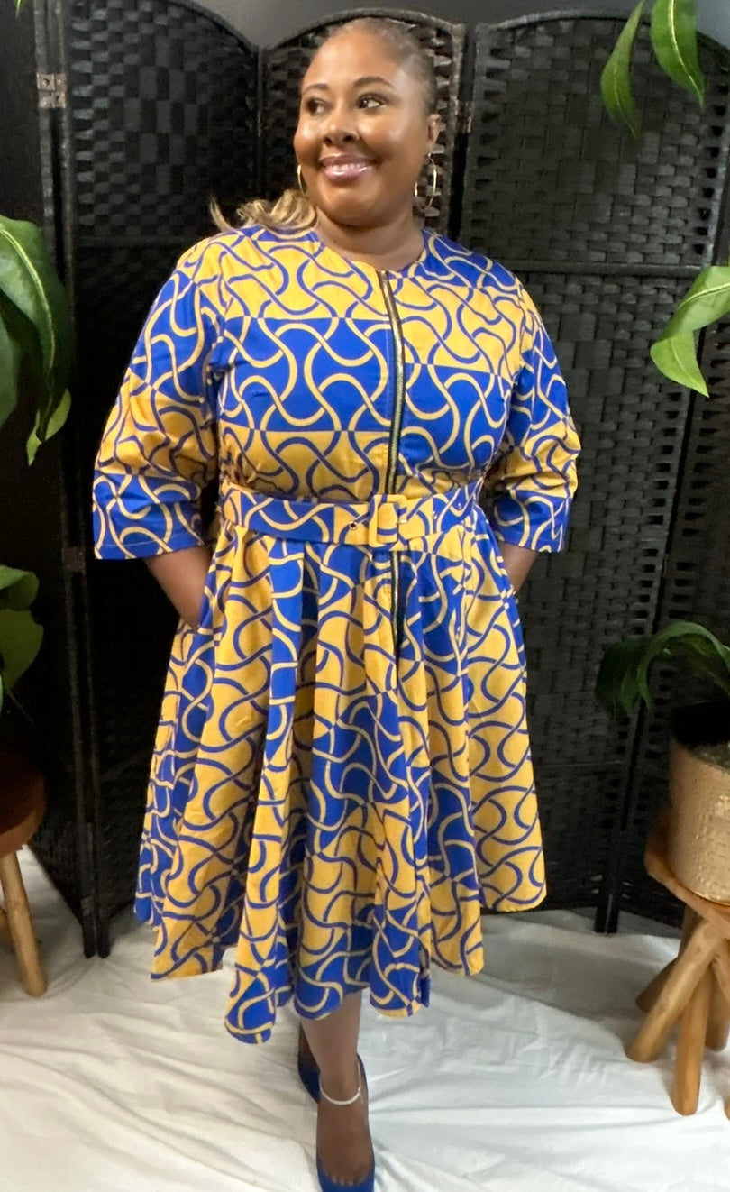 Dress - All Zipped Up Blue & Gold