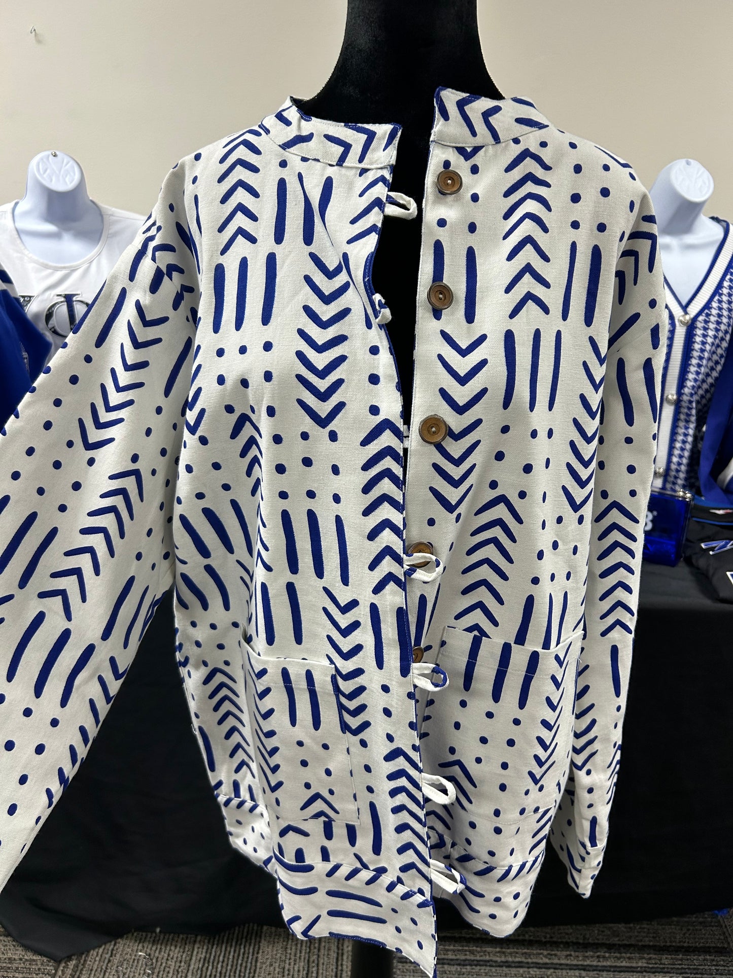 Blue and White Reversible Short Jacket