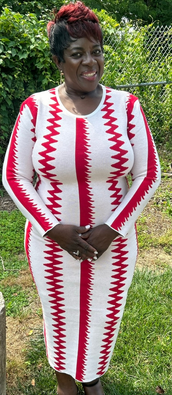 NEW Ankara Style Knit dress - WHITE AND RED