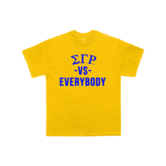 Sigma Gamma Rho vs. Everybody Gold T-Shirt with Royal Blue Lettering