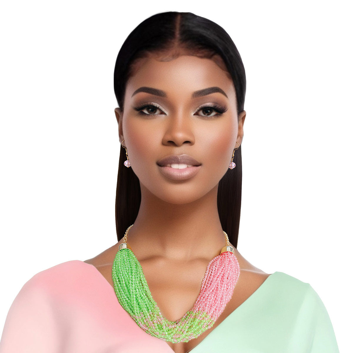 Necklace Pink and Green 34 Strand Set for Women – Diggin Her Roots Boutique