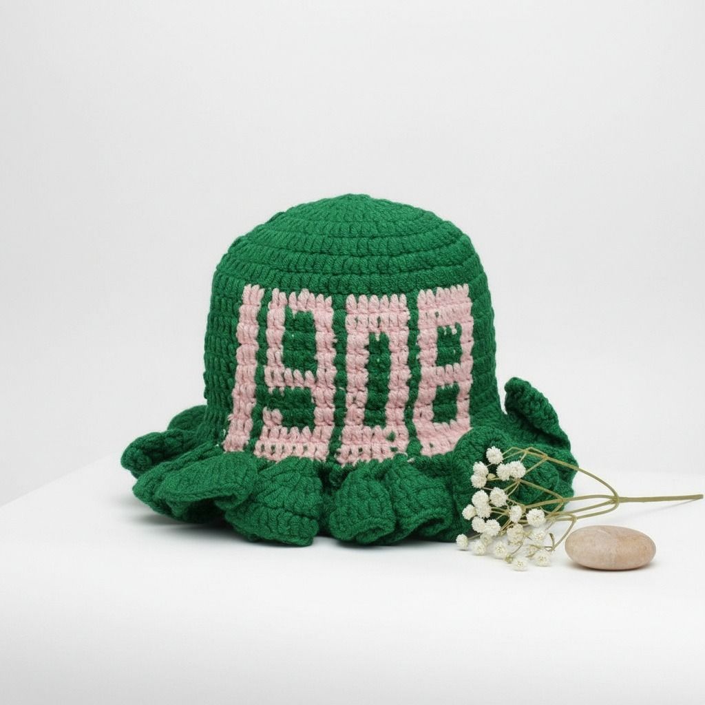 AKA Sorority Green Crochet Ruffle 1908 Bucket Hat