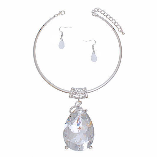 Choker Teardrop Pendant Silver Set for Women