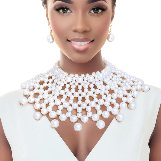 Choker White Pearl Armor Collar Set for Women