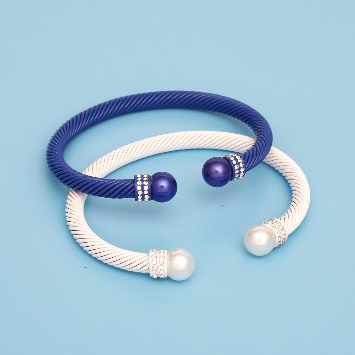Cable Bangles ZPB Sorority 2 Pcs Blue White Cable Bangles – Diggin Her Roots Boutique
