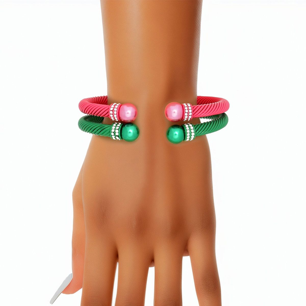 AKA Sorority 2 Pcs Pink Green Cable Bangles