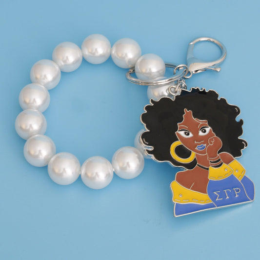 Blue Gold Woman Pearl Keychain